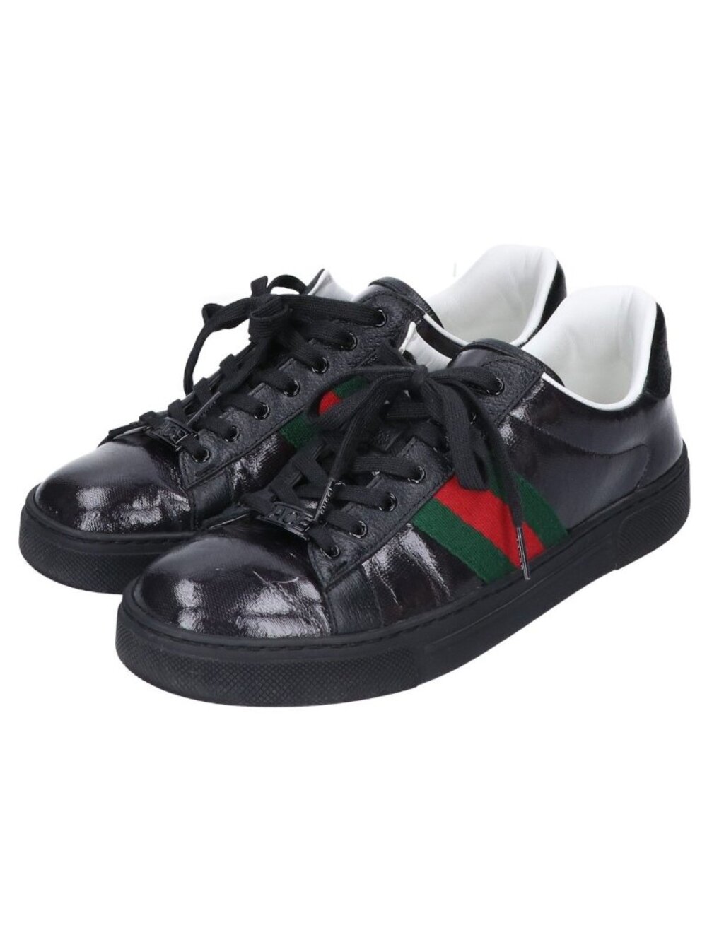 Gucci Black Web Stripe Sneakers Ace Leather